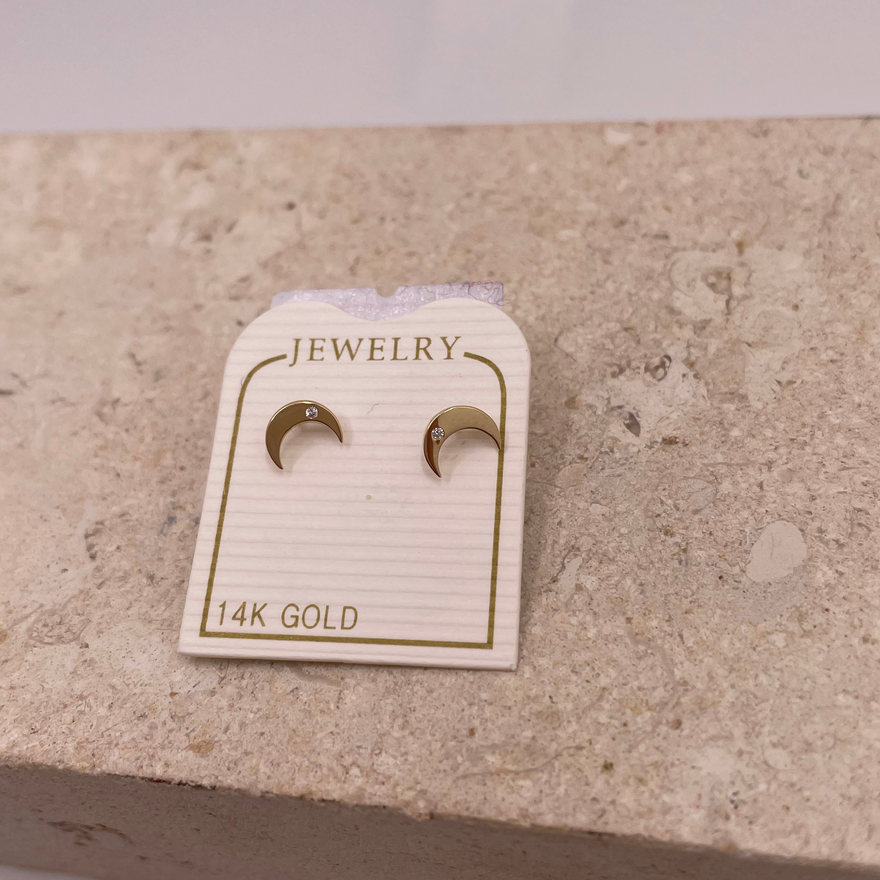 14k cz crescent screw back earrings