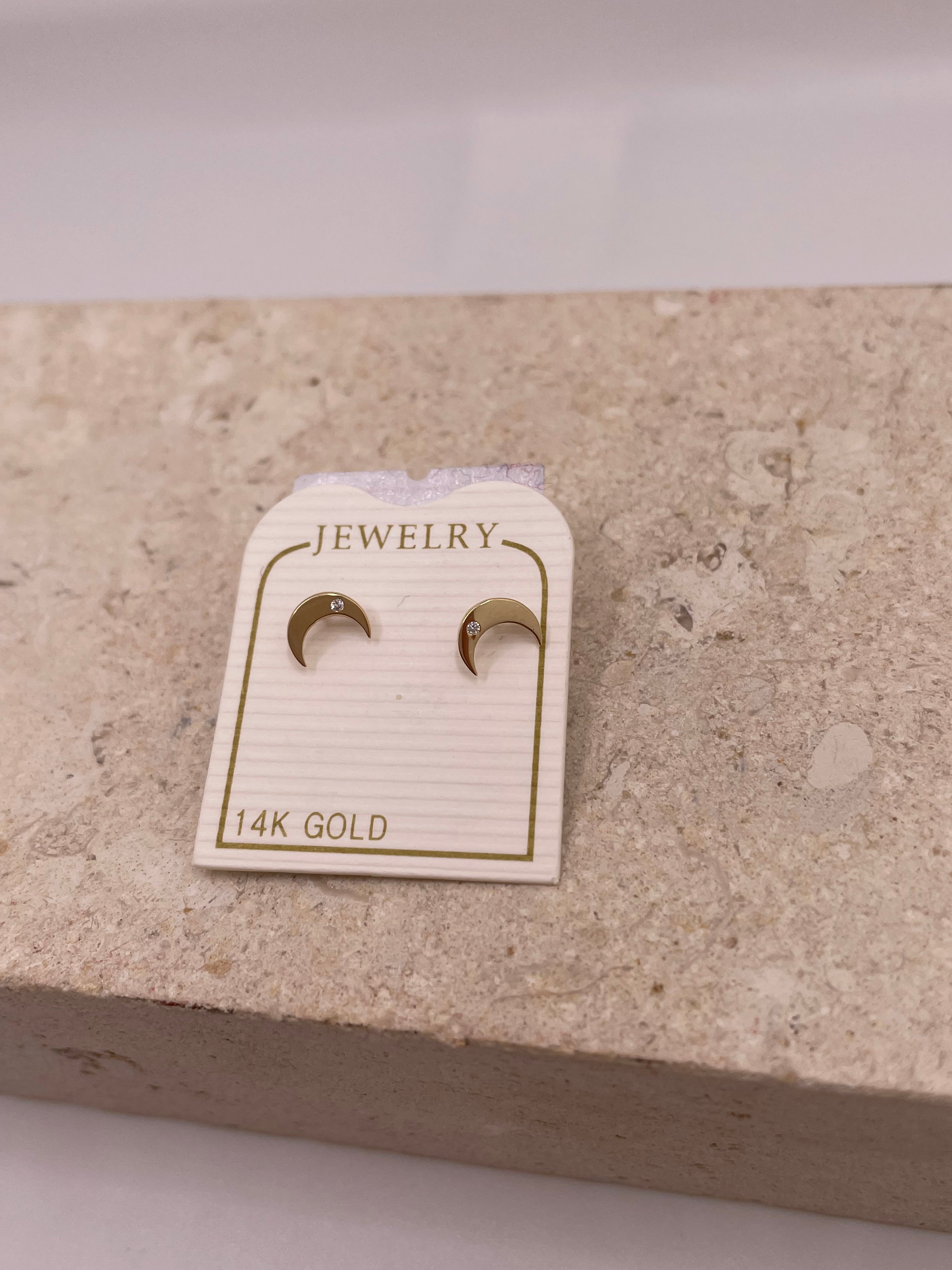 14k cz crescent screw back earrings