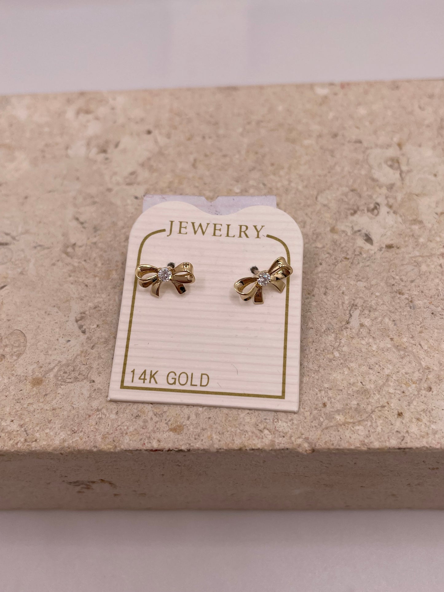 14k cz bow screw back earrings