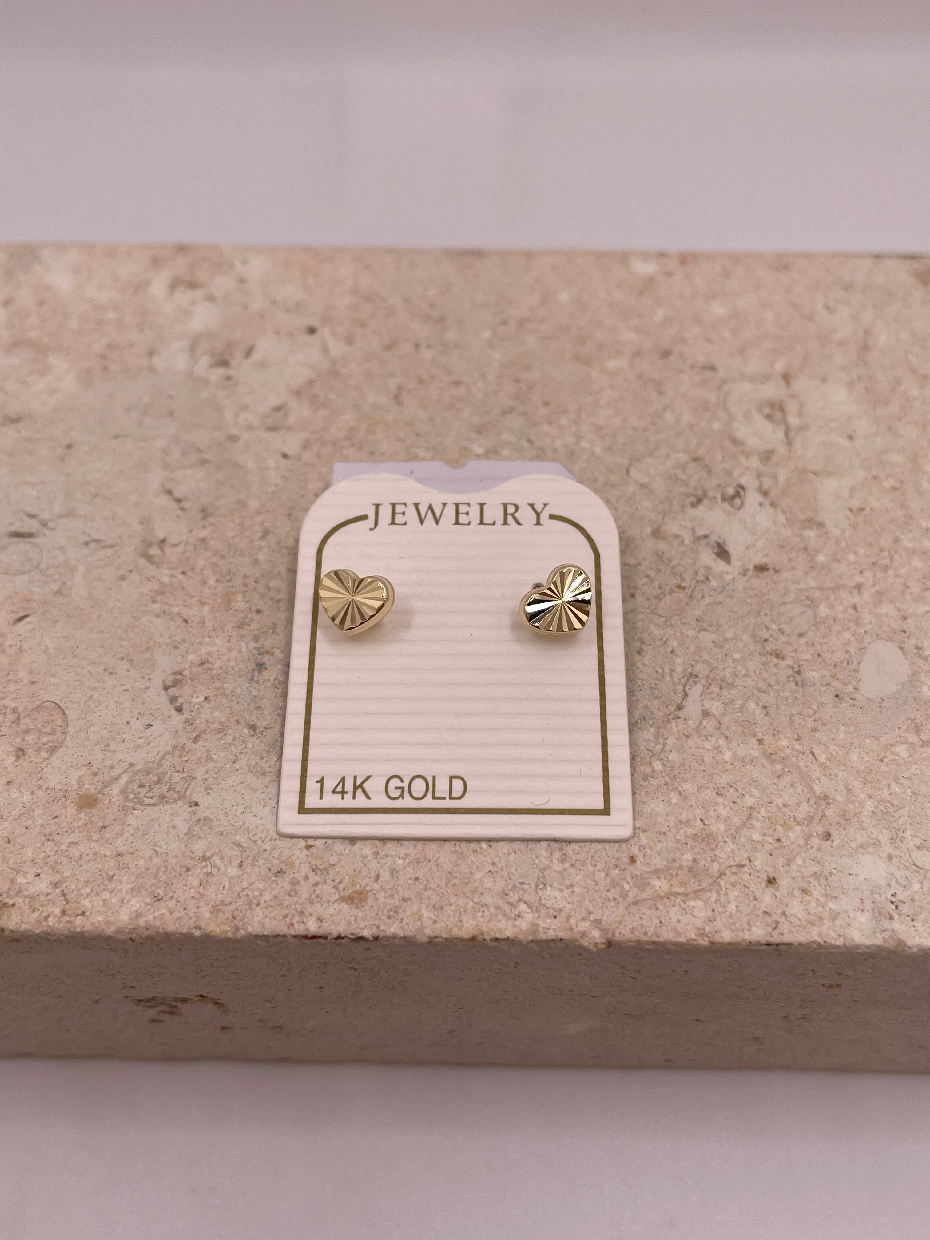 14k diamond cut heart stud earrings