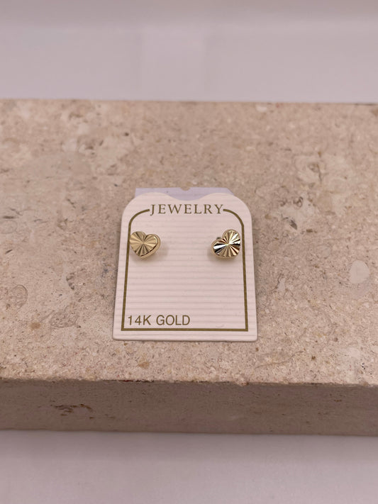 14k diamond cut heart stud earrings