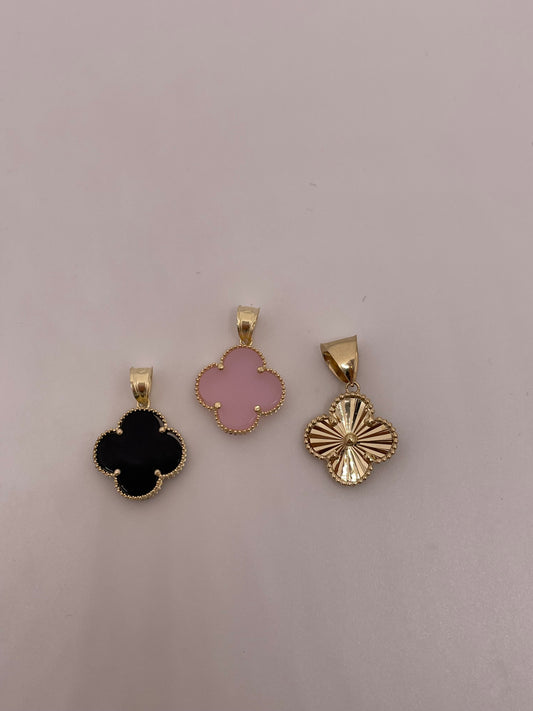 14K Gold Clover Pendant (Black, Gold, Pink, White)