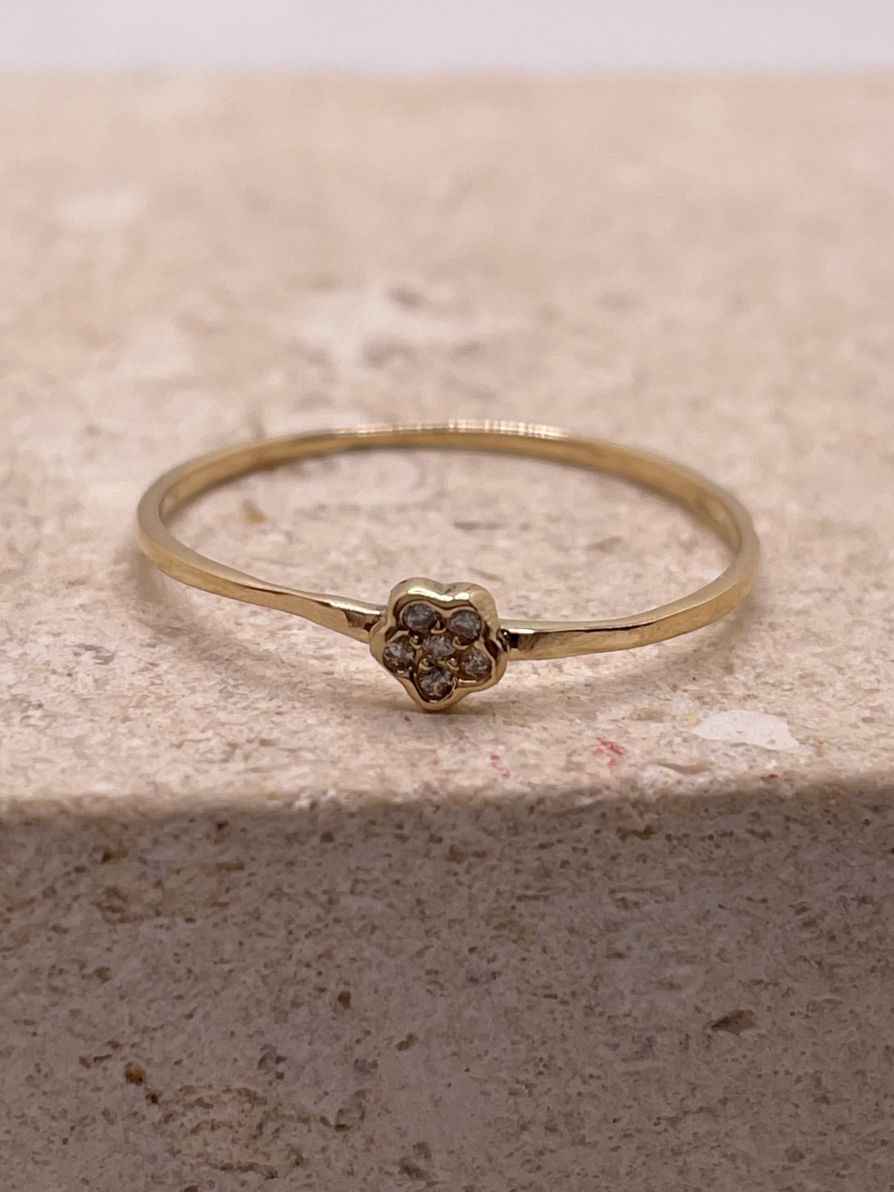 14k gold dainty cz flower ring