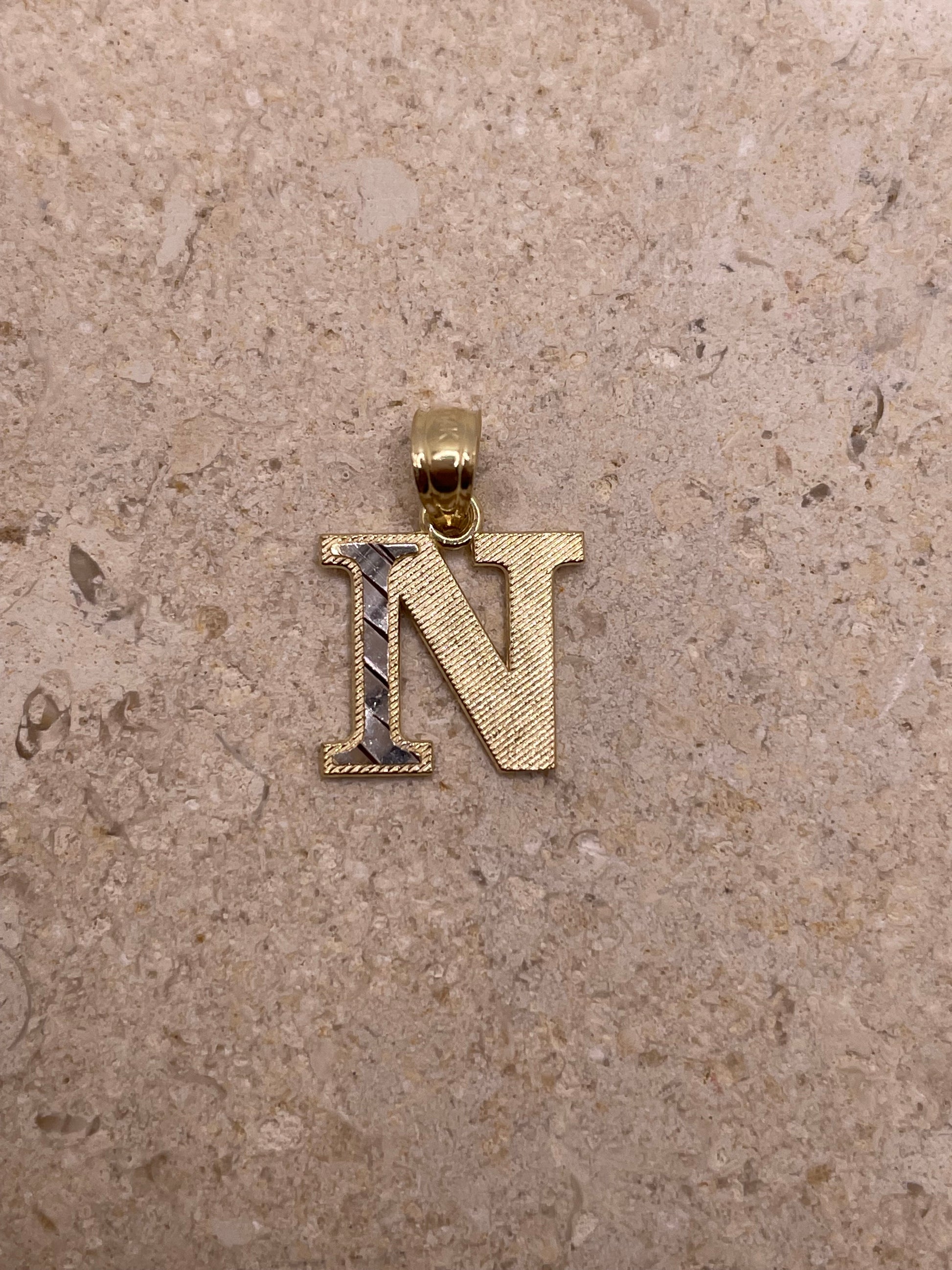 14k gold two tone initial pendant