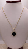 14k gold open wheat chain with black clover trebol pendant