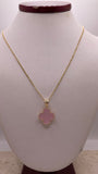14k gold open wheat chain with pink clover trebol pendant