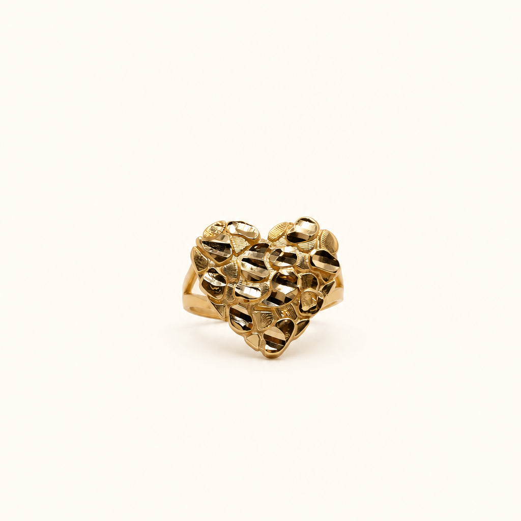 14k gold large heart nugget ring