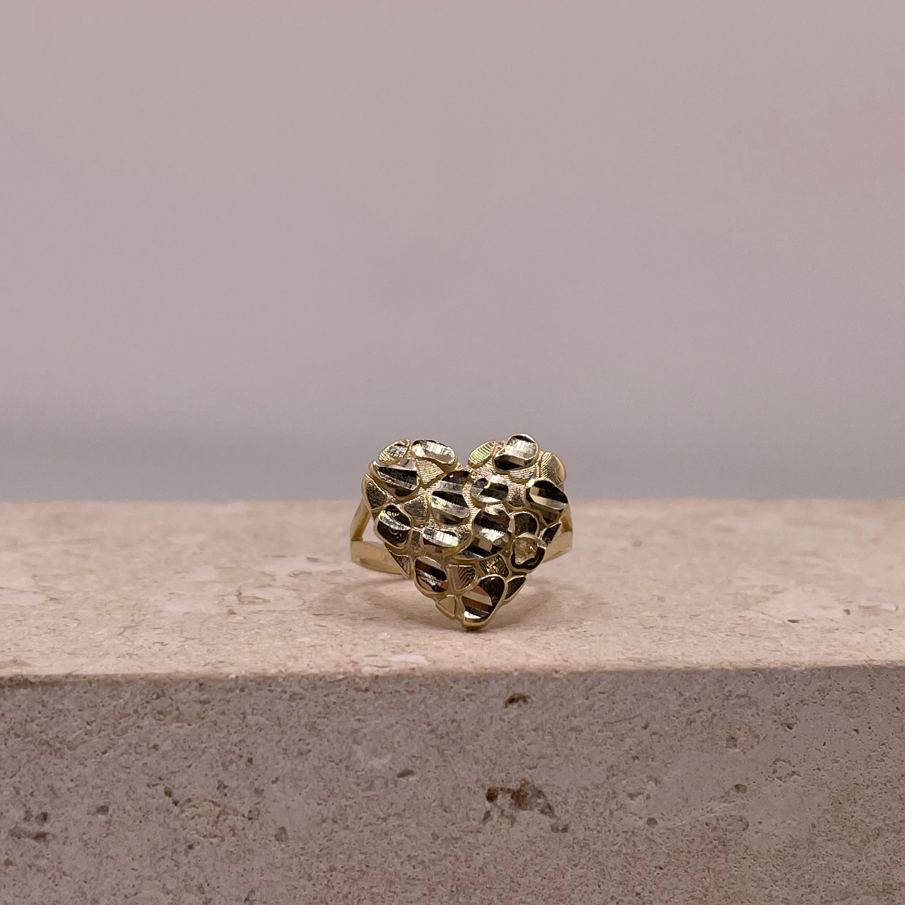 14k gold large heart nugget ring