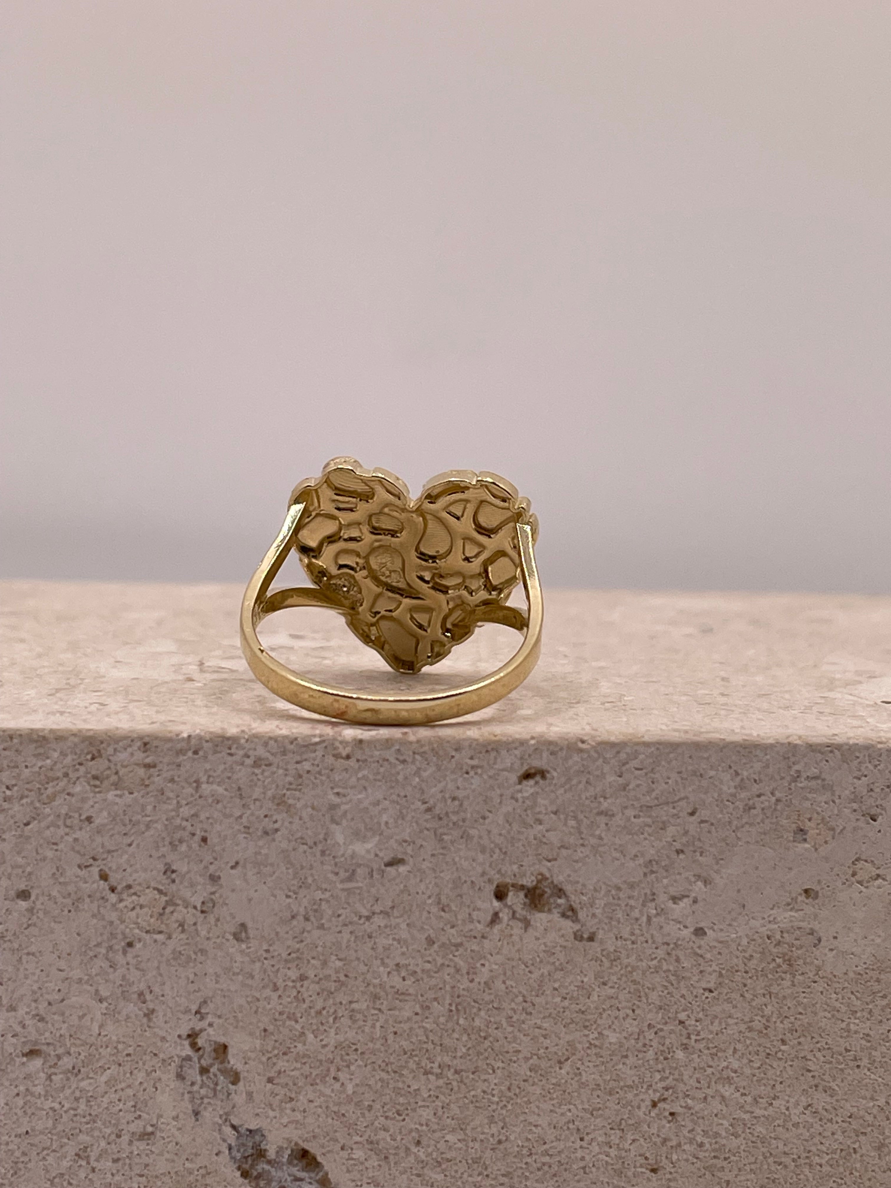 14k gold large heart nugget ring