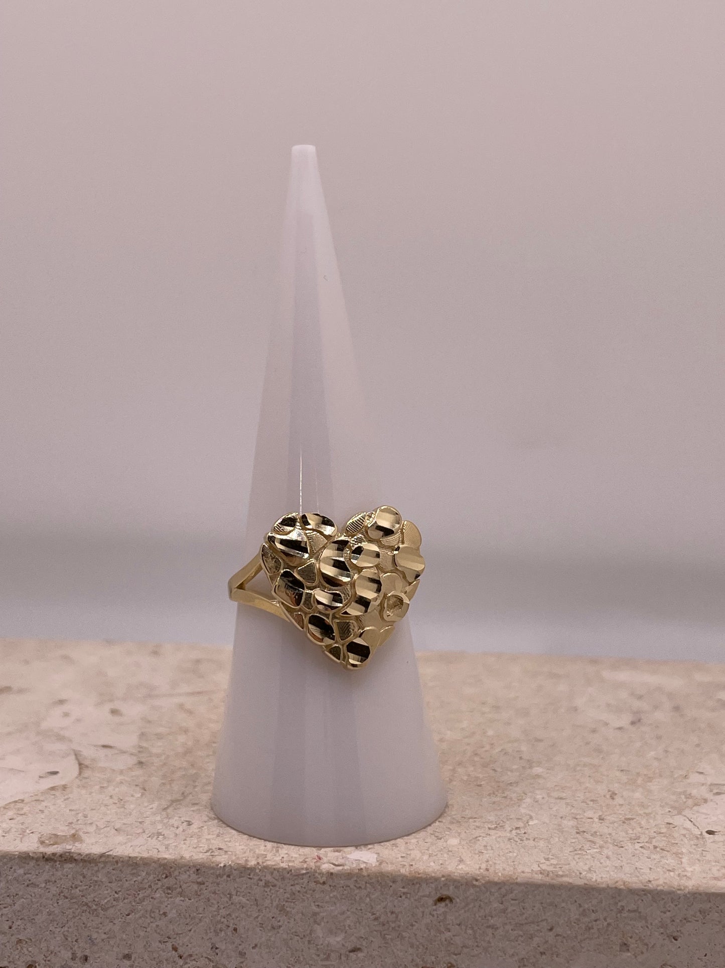 14k gold large heart nugget ring