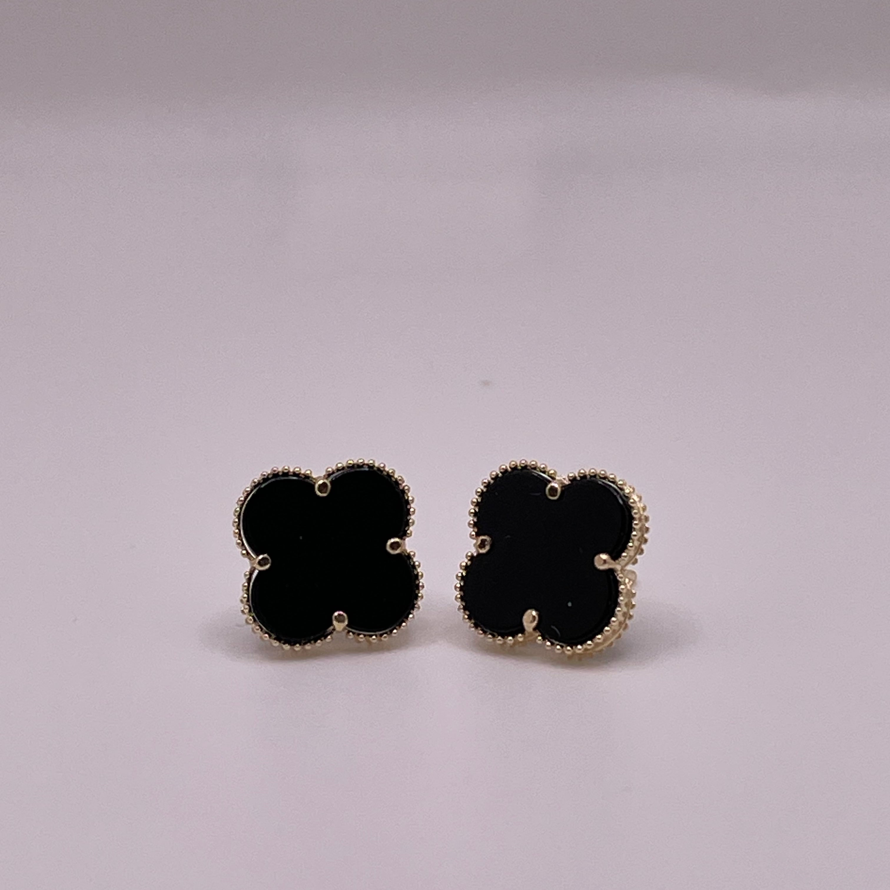 14k gold black clover earrings