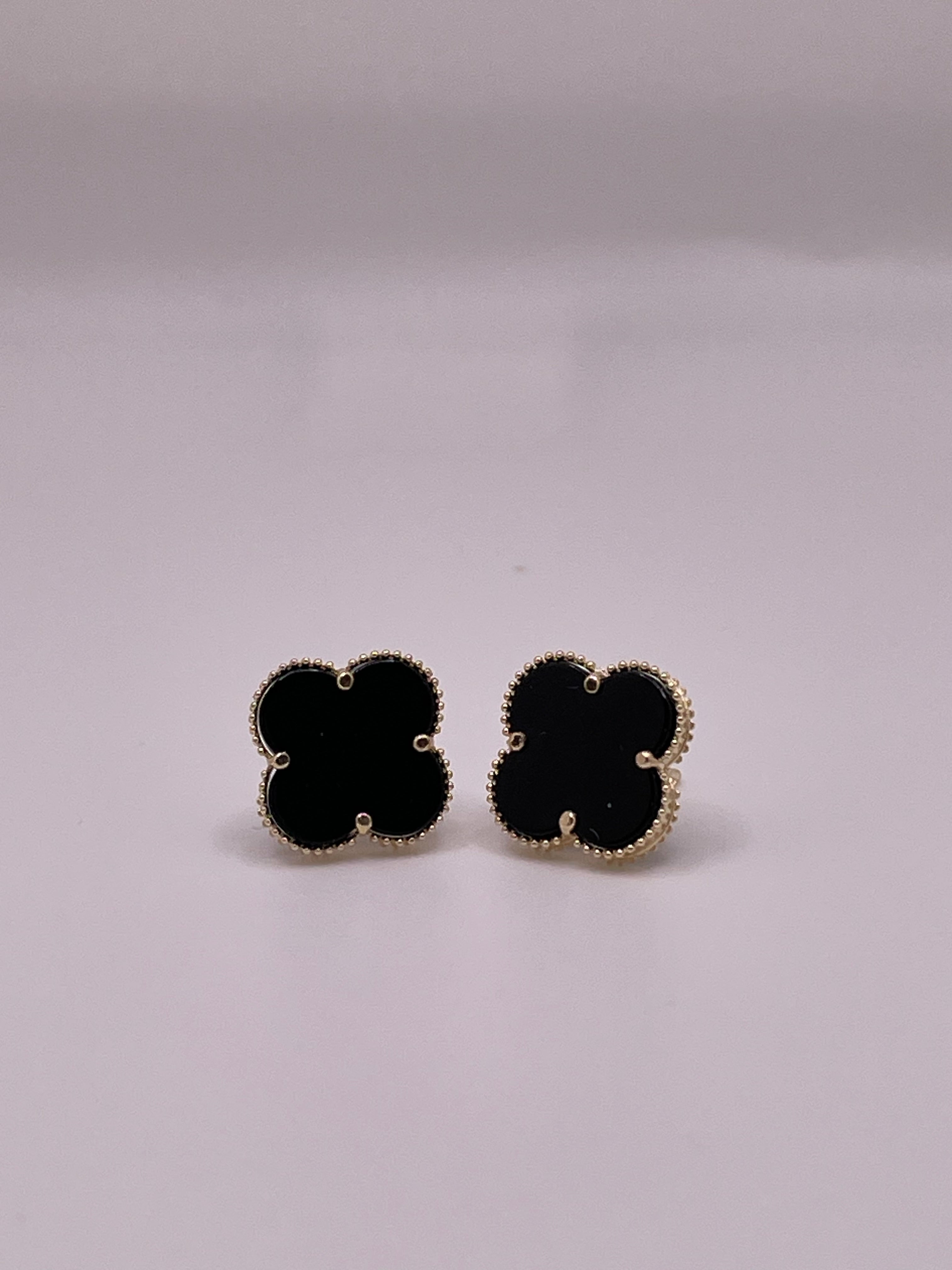14k gold black clover earrings