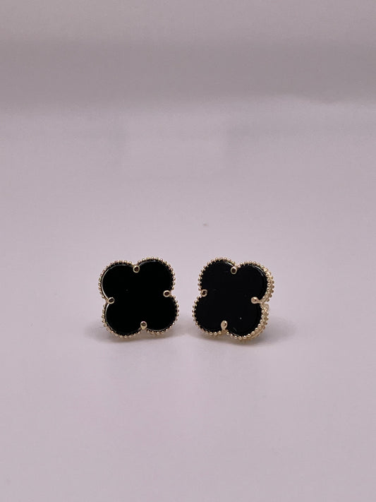 14k gold black clover earrings