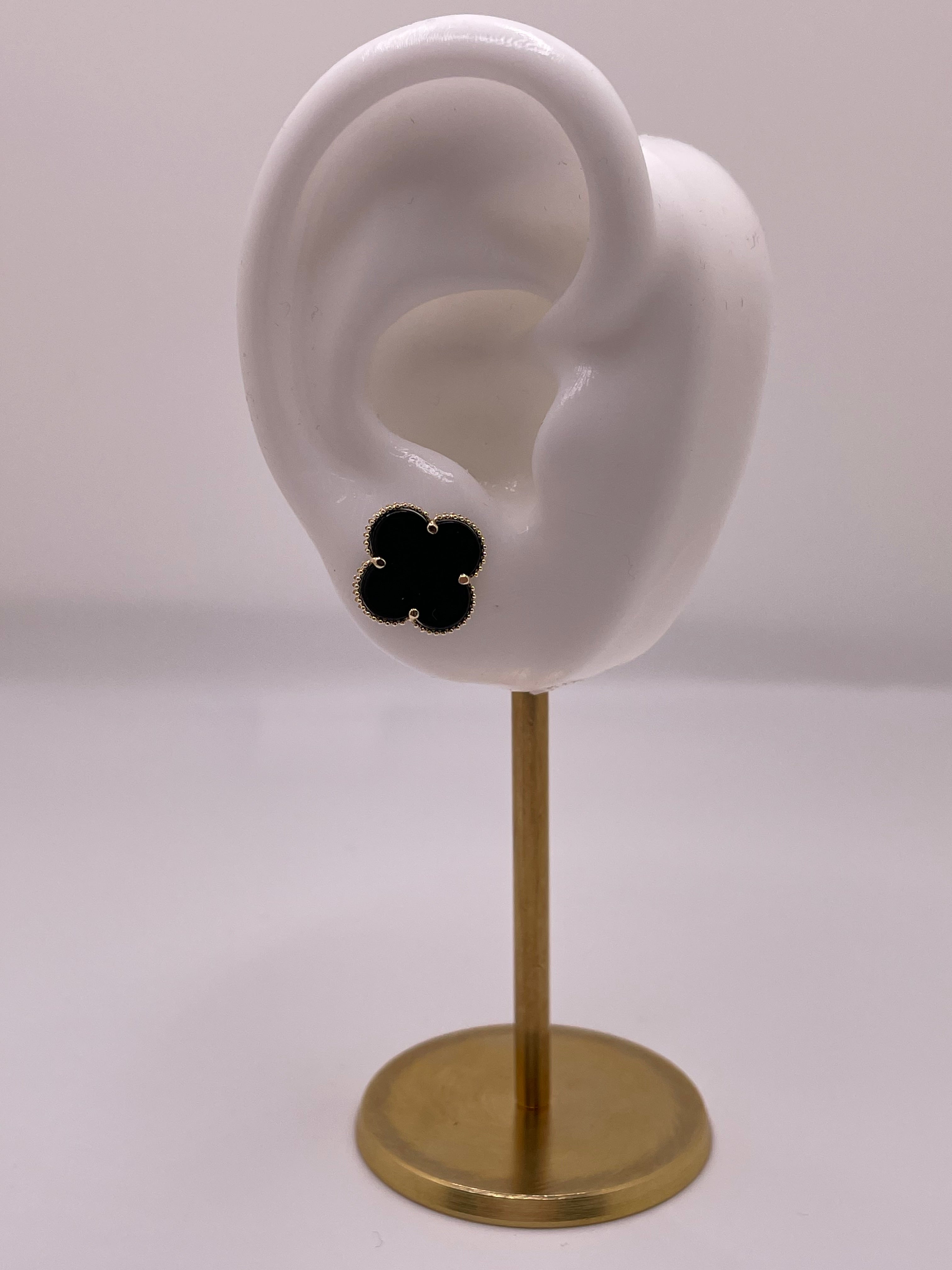 14k gold black clover earrings
