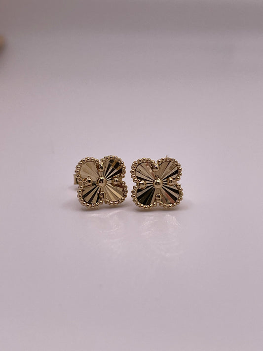 14k gold small clover earrings with butterfly pushback
