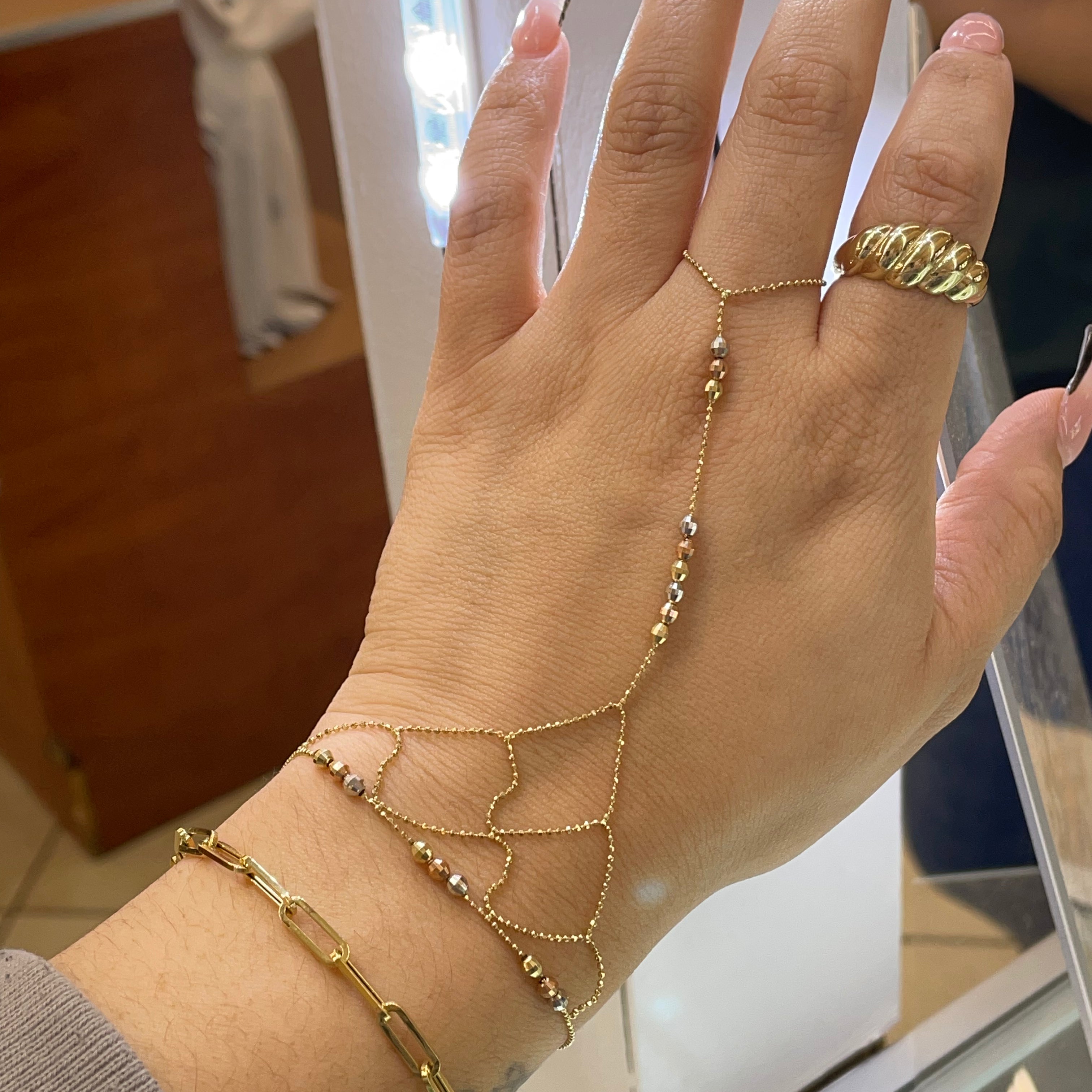 14k gold dainty tri-color hand chain