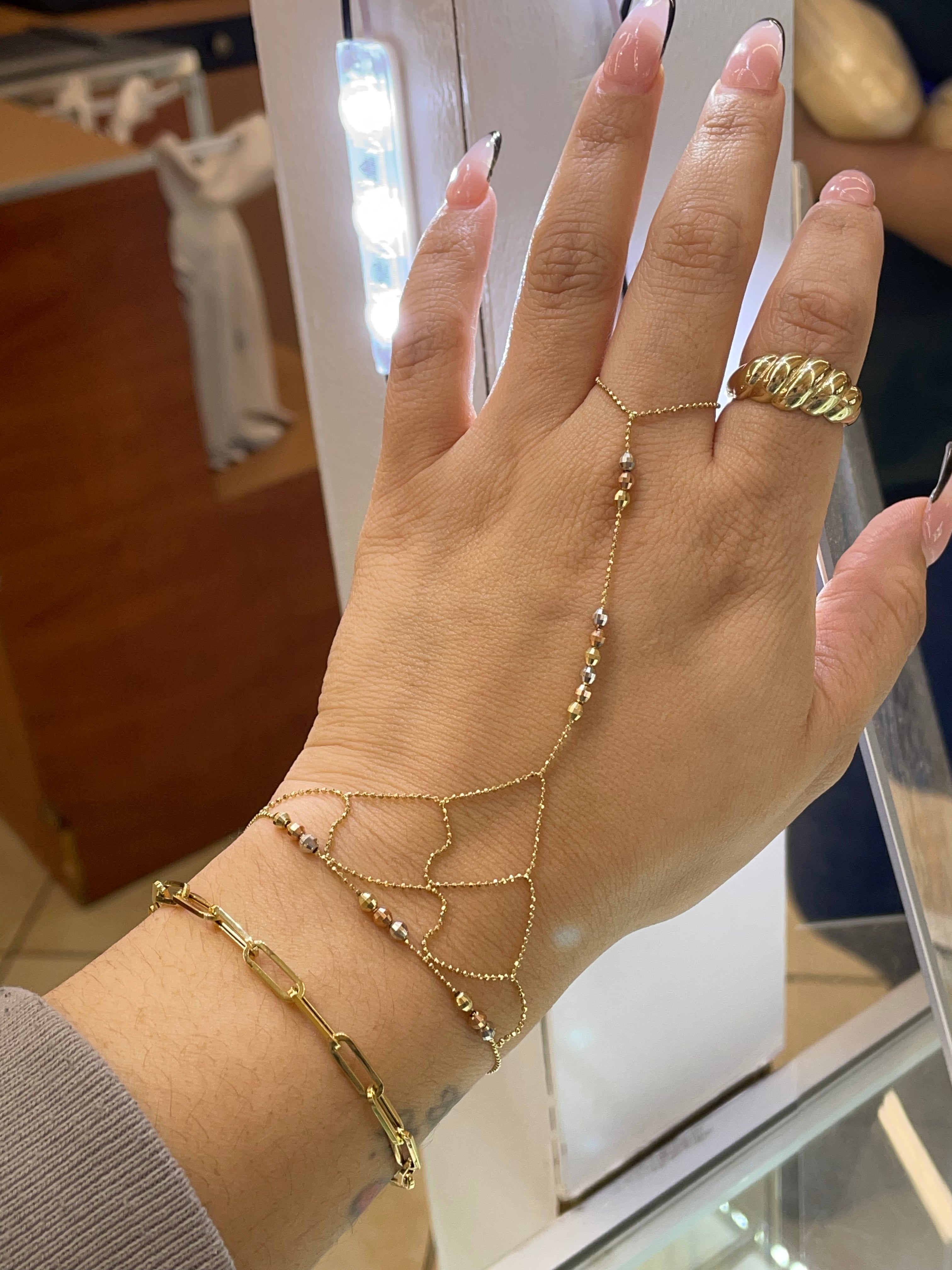 14k gold dainty tri-color hand chain