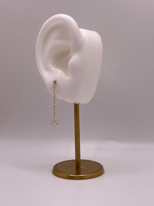 14k gold cz flower dangle earrings
