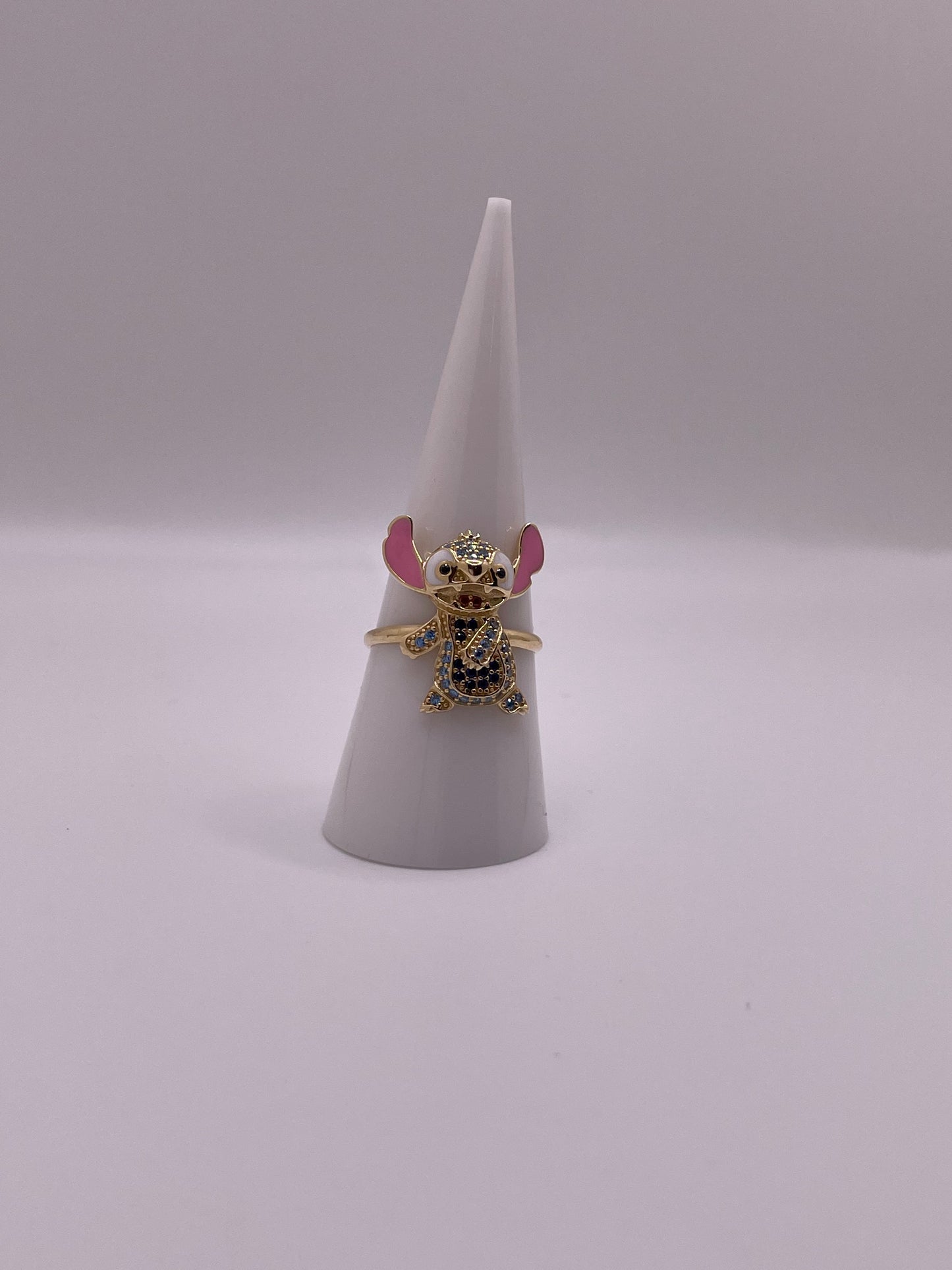 14K Gold Stitch Ring with CZ & Enamel Details