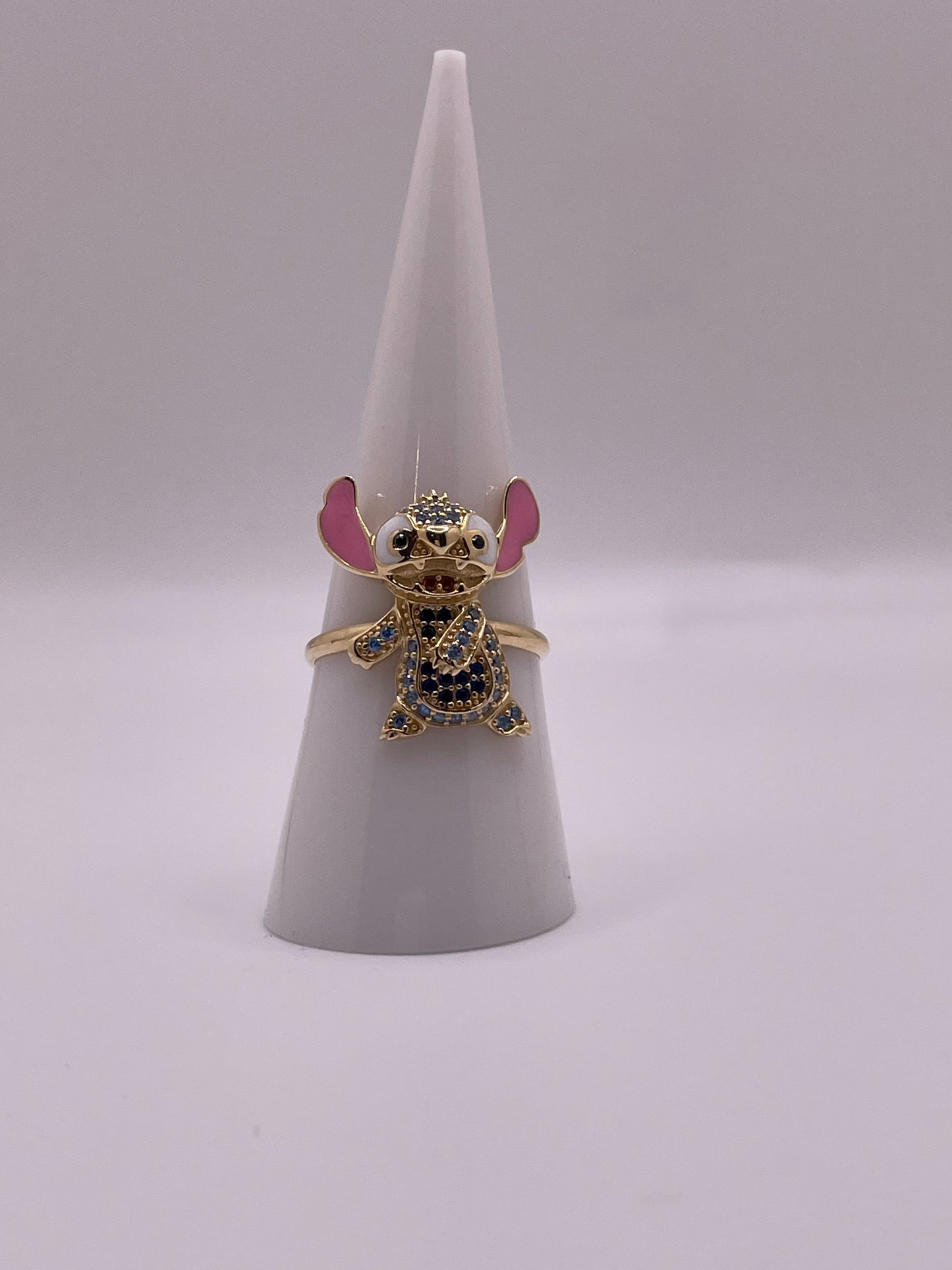 14K Gold Stitch Ring with CZ & Enamel Details
