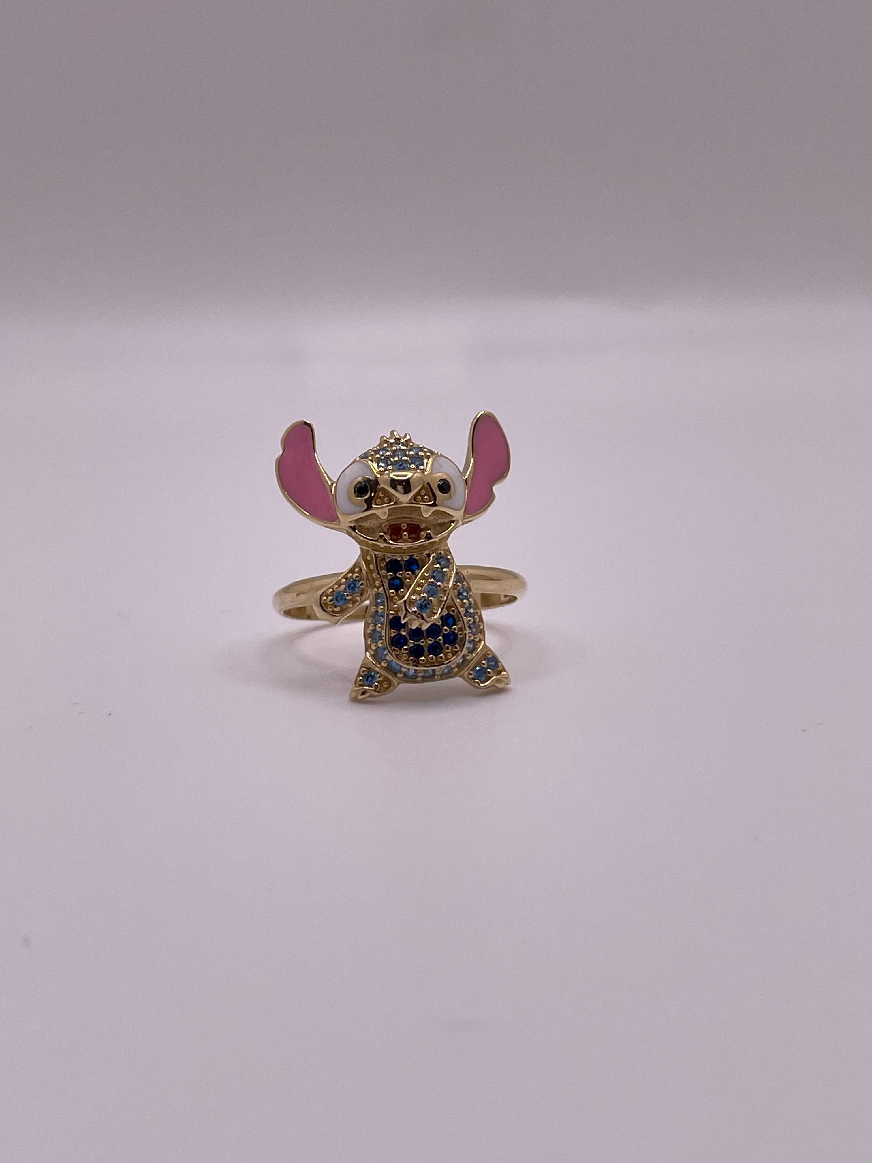 14K Gold Stitch Ring with CZ & Enamel Details