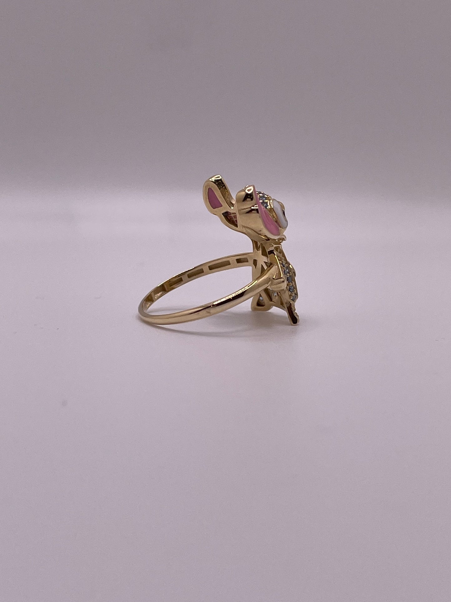 14K Gold Stitch Ring with CZ & Enamel Details