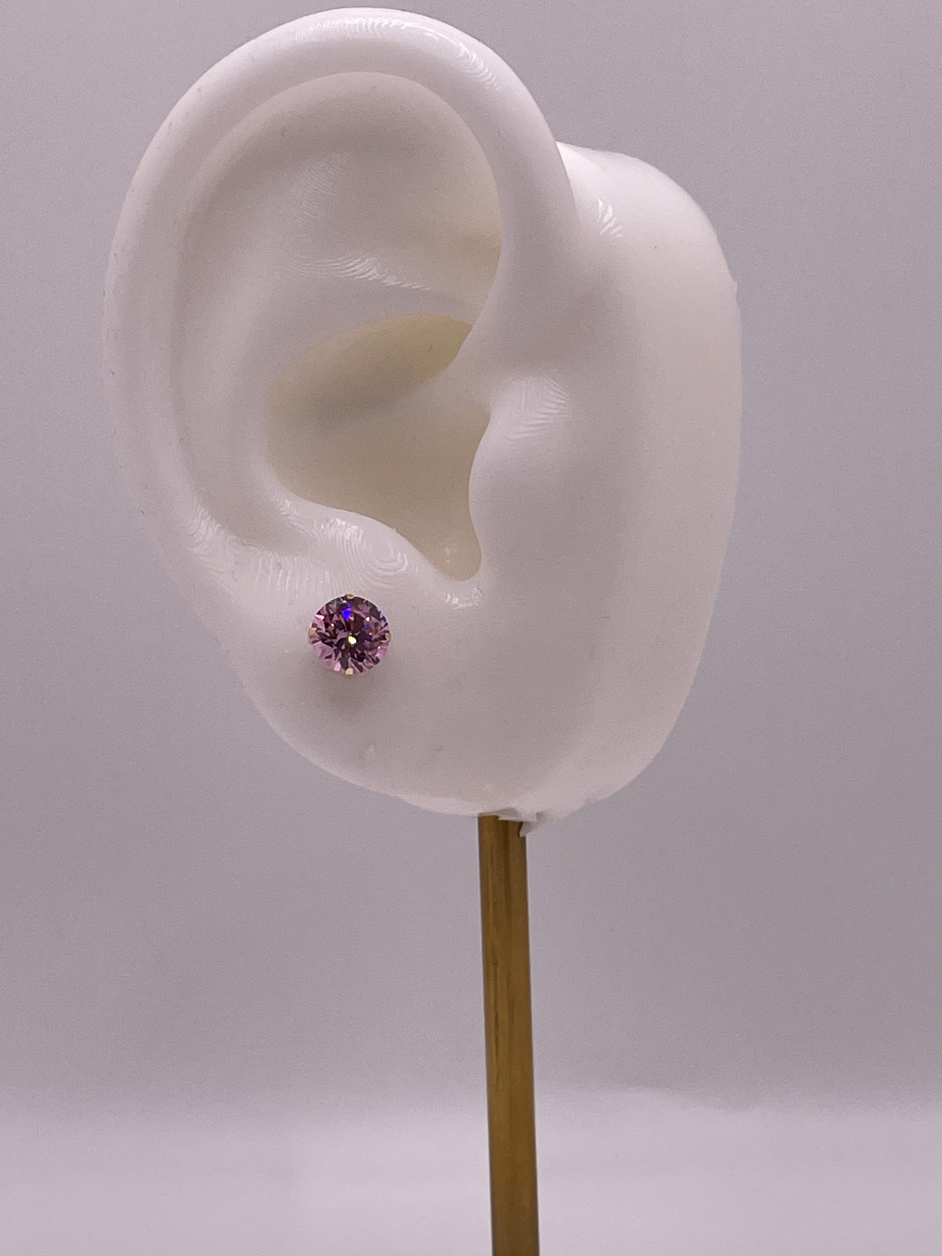 14K Gold 6mm Birthstone Screw Back Stud Earrings