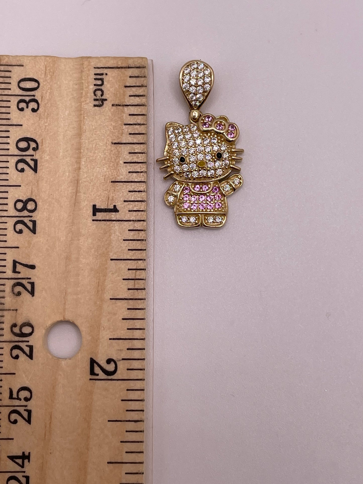 14K Hello Kitty Pendant & Earrings Set with Pink & White CZs