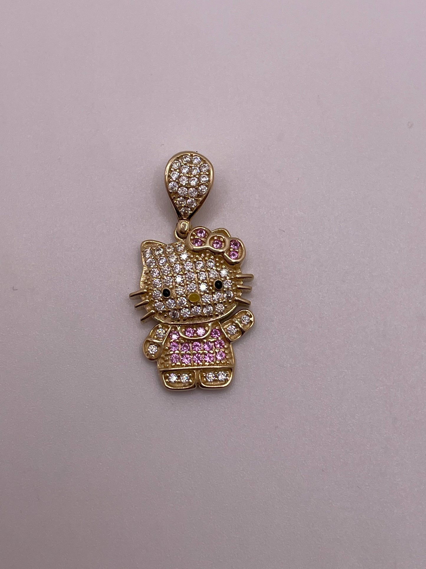 14K Hello Kitty Pendant & Earrings Set with Pink & White CZs