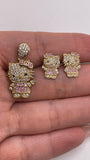 14K Hello Kitty Pendant & Earrings Set with Pink & White CZs