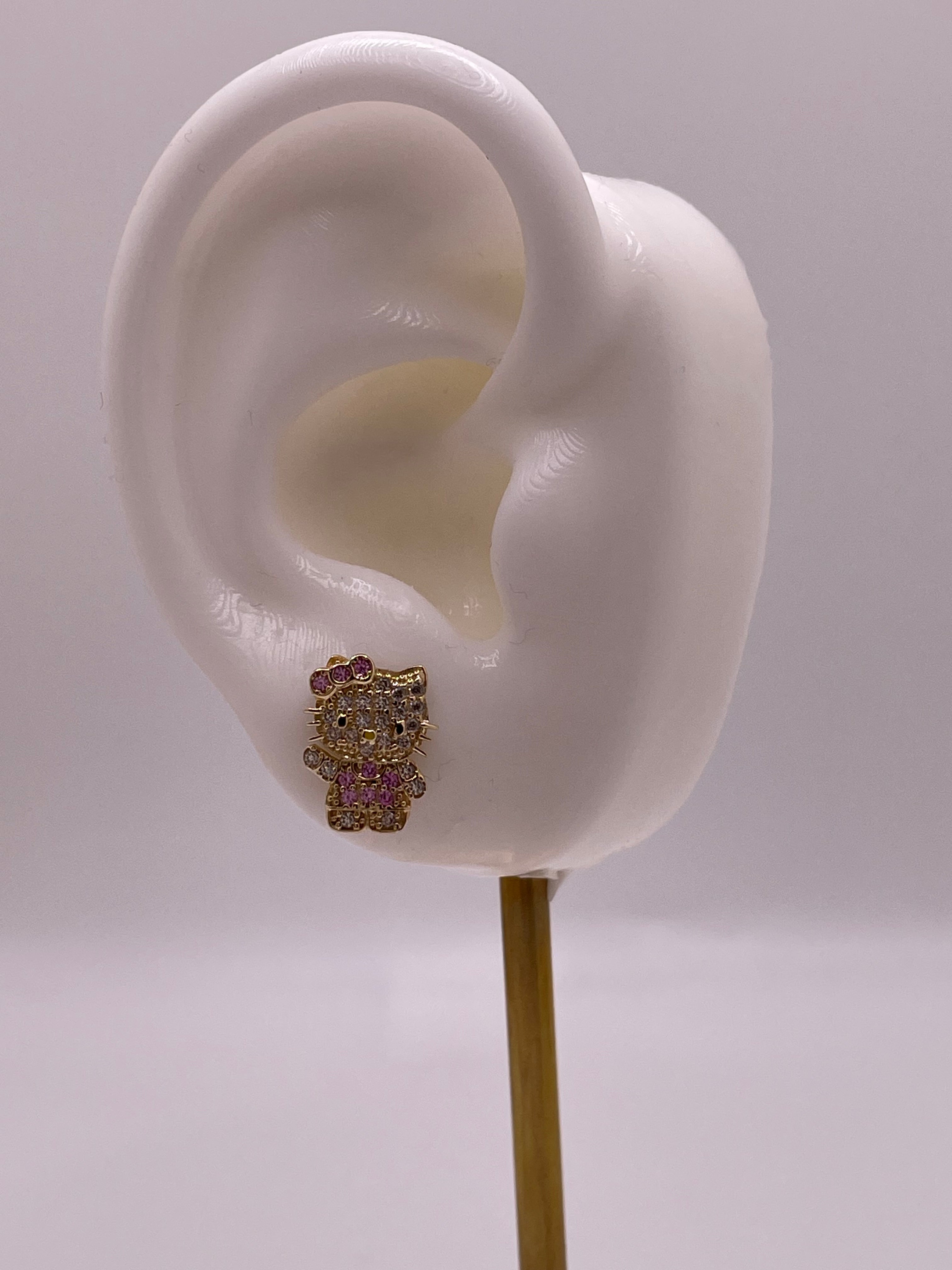 14K Hello Kitty Pendant & Earrings Set with Pink & White CZs