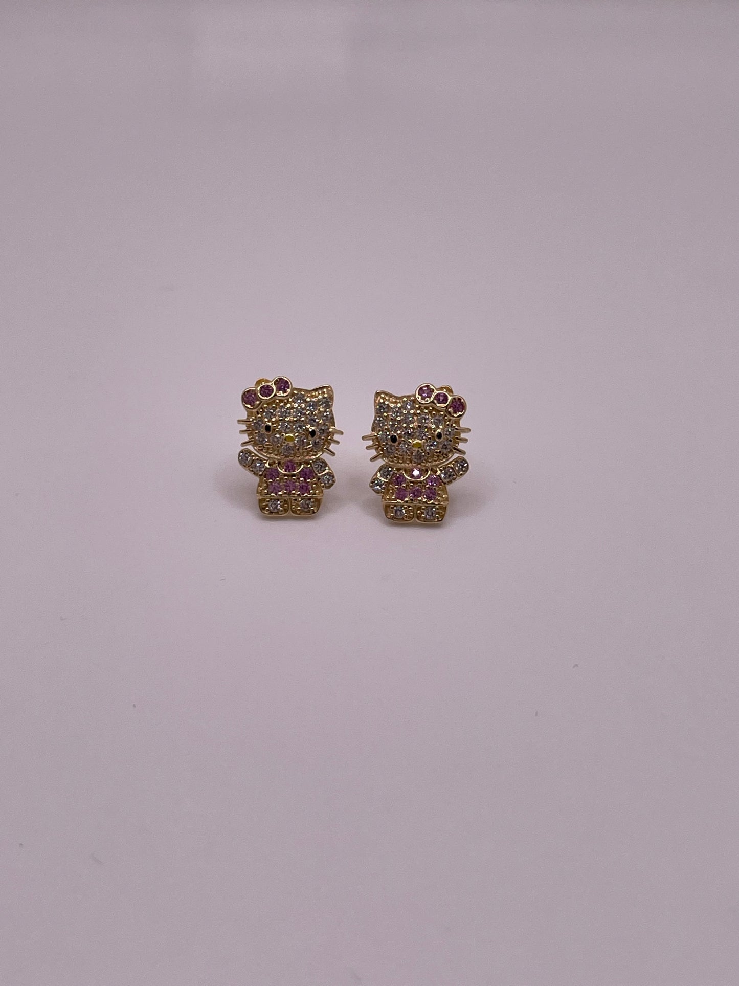 14K Hello Kitty Pendant & Earrings Set with Pink & White CZs