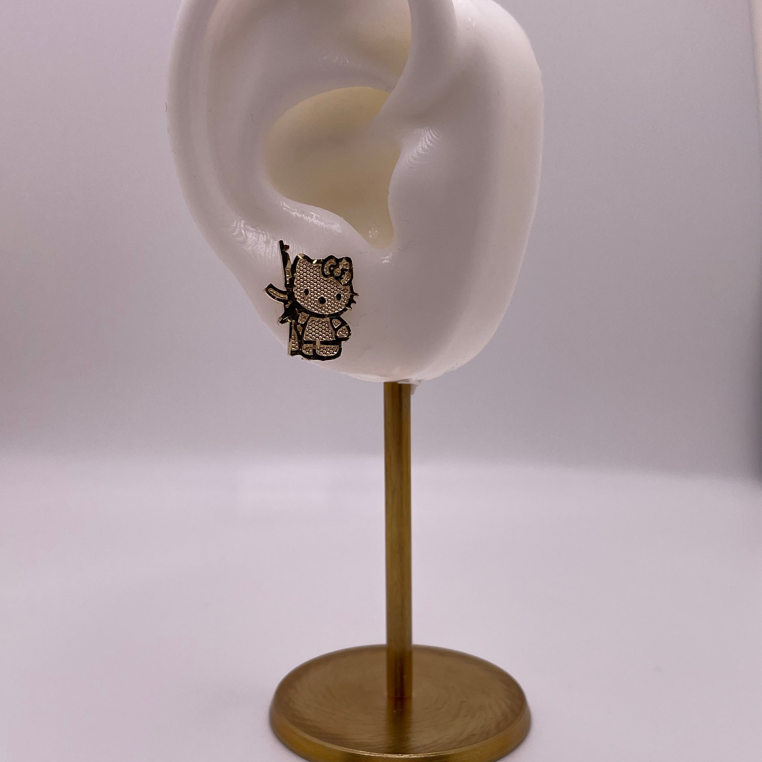 14K gold Hello Kitty AK earrings, real gold Hello Kitty studs, push-back Hello Kitty earrings, Sanrio gold Hello Kitty jewelry, bold Hello Kitty earrings, AK Hello Kitty collection, matching Hello Kitty ring and pendant