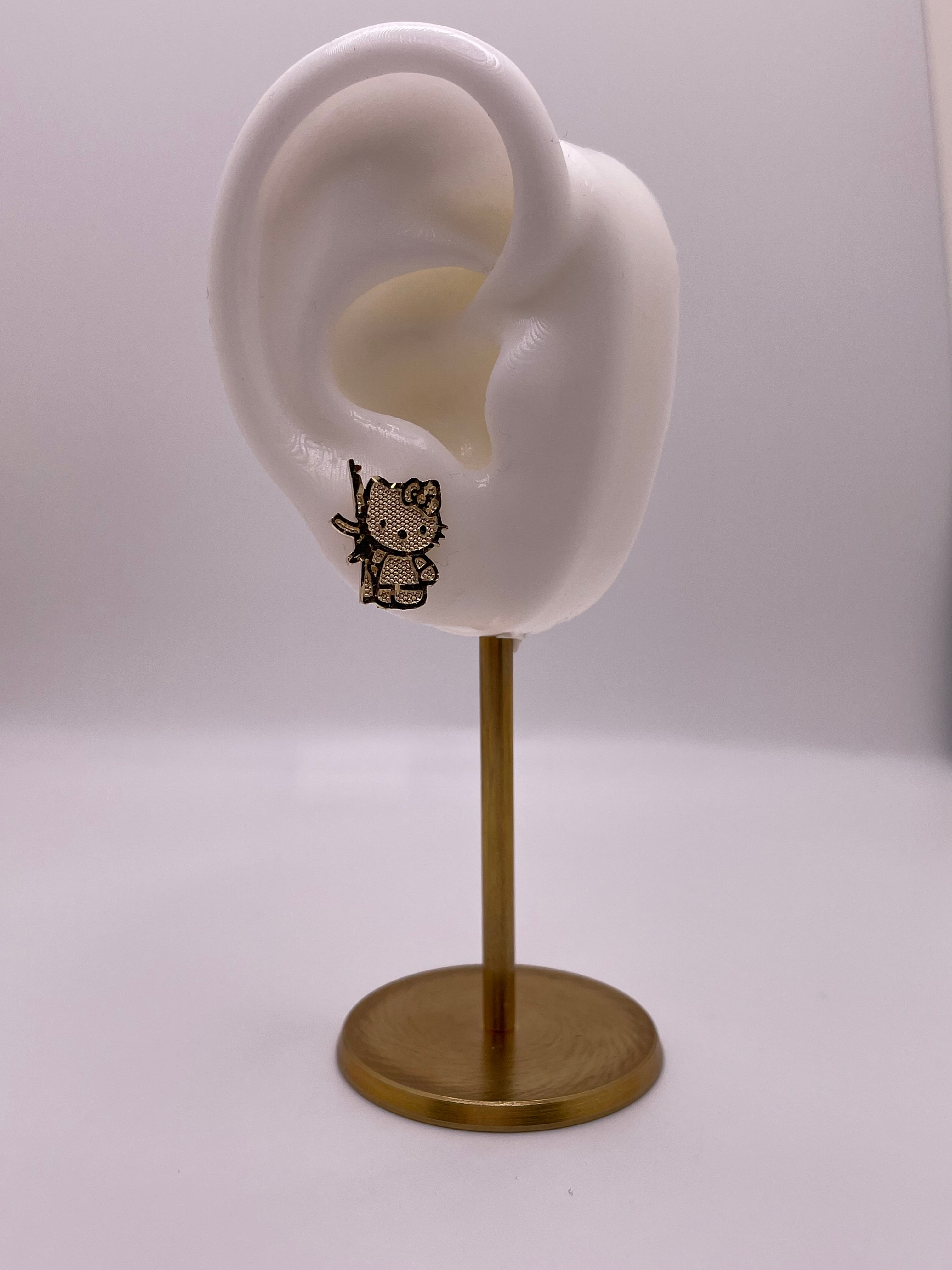 14K gold Hello Kitty AK earrings, real gold Hello Kitty studs, push-back Hello Kitty earrings, Sanrio gold Hello Kitty jewelry, bold Hello Kitty earrings, AK Hello Kitty collection, matching Hello Kitty ring and pendant