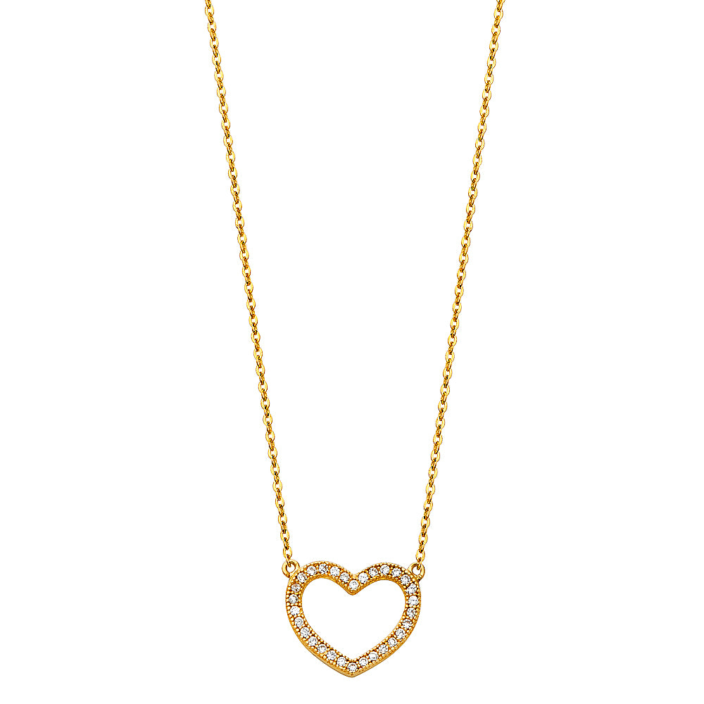 14K Yellow Gold Open Heart Necklace