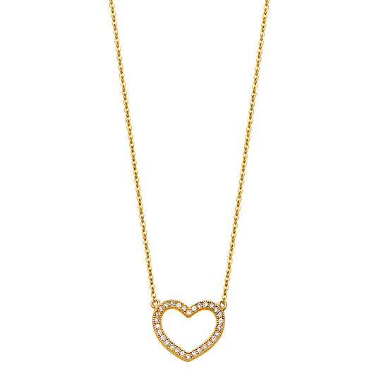 14K Yellow Gold Open Heart Necklace