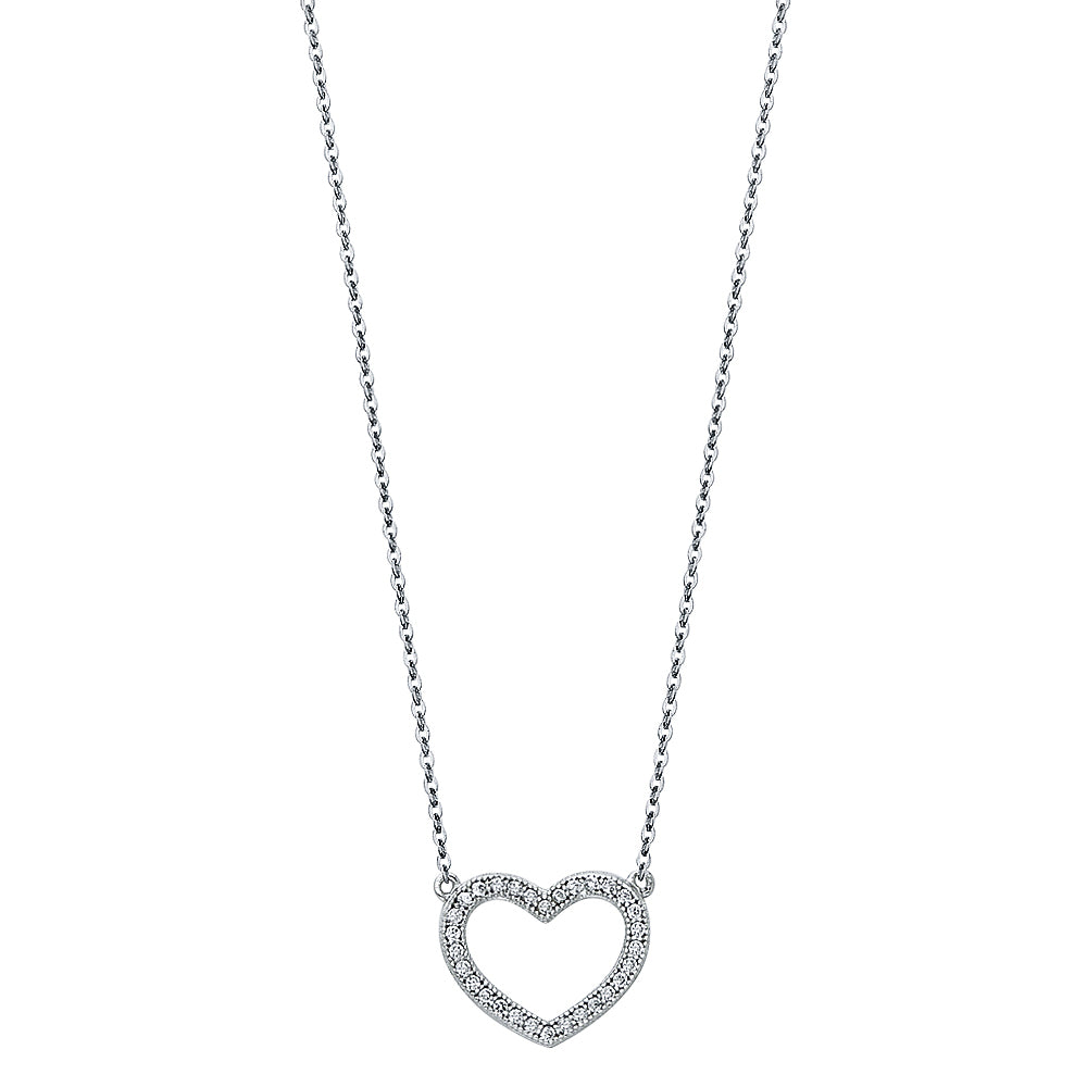 14K White Gold Open Heart Necklace