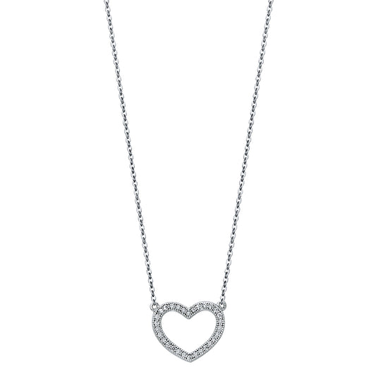 14K White Gold Open Heart Necklace