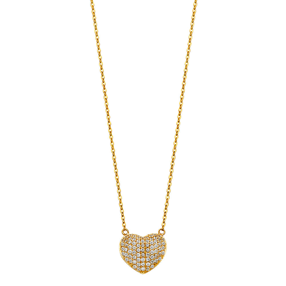 14K Yellow Gold Pave Heart Necklace