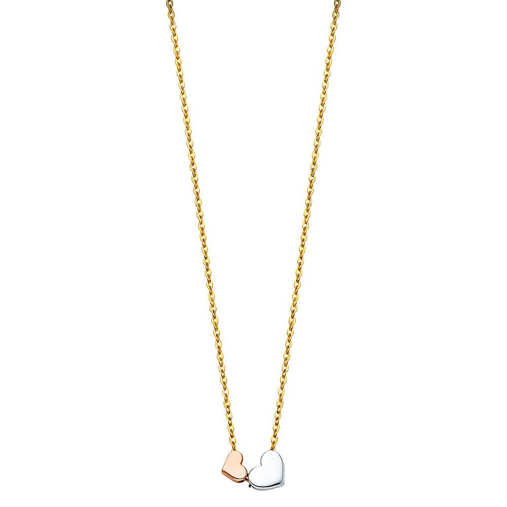14K Tri Color 3 Heart Necklace