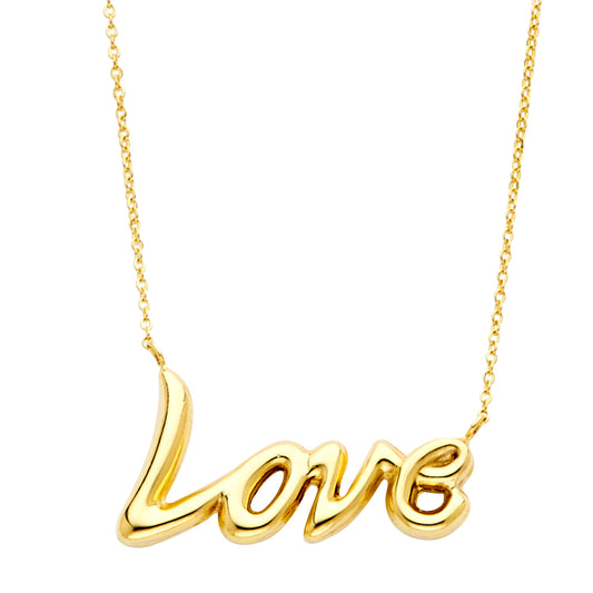 14K Yellow Gold Love Necklace | Script Pendant