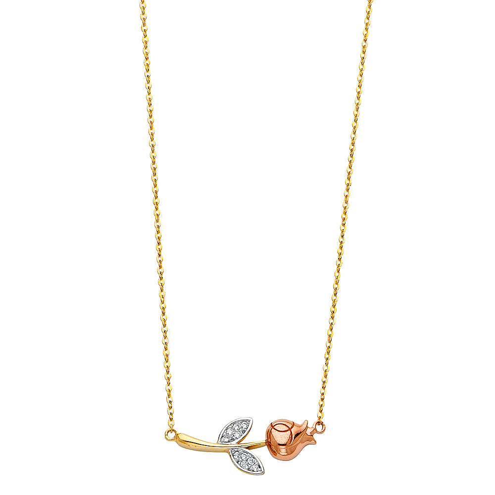 14K Tri-Color Rose Bloom Necklace