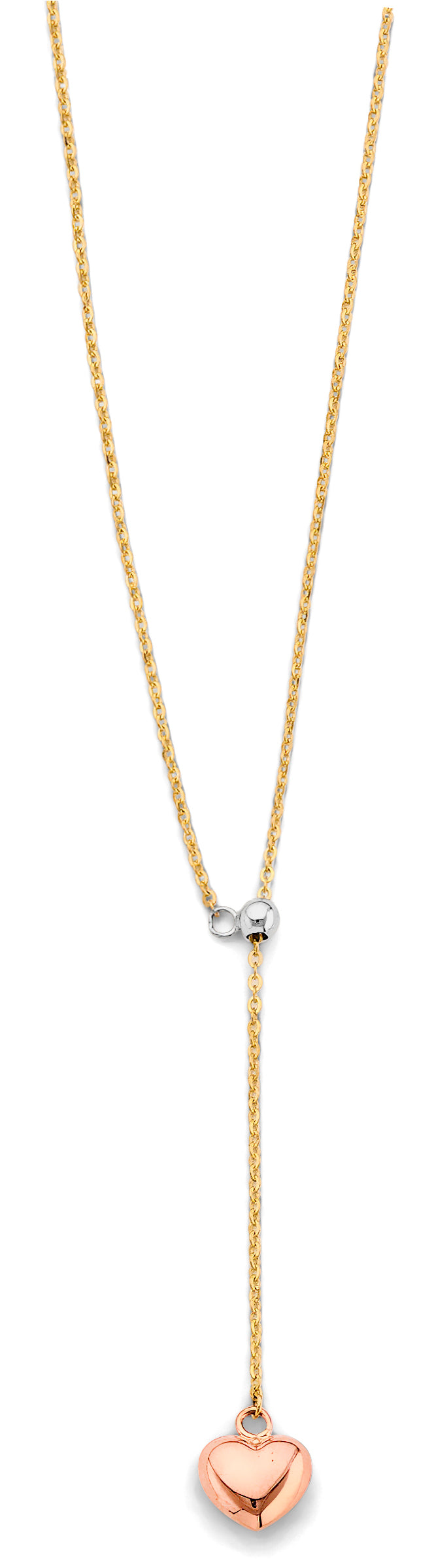 14k gold dainty tri color heart necklace