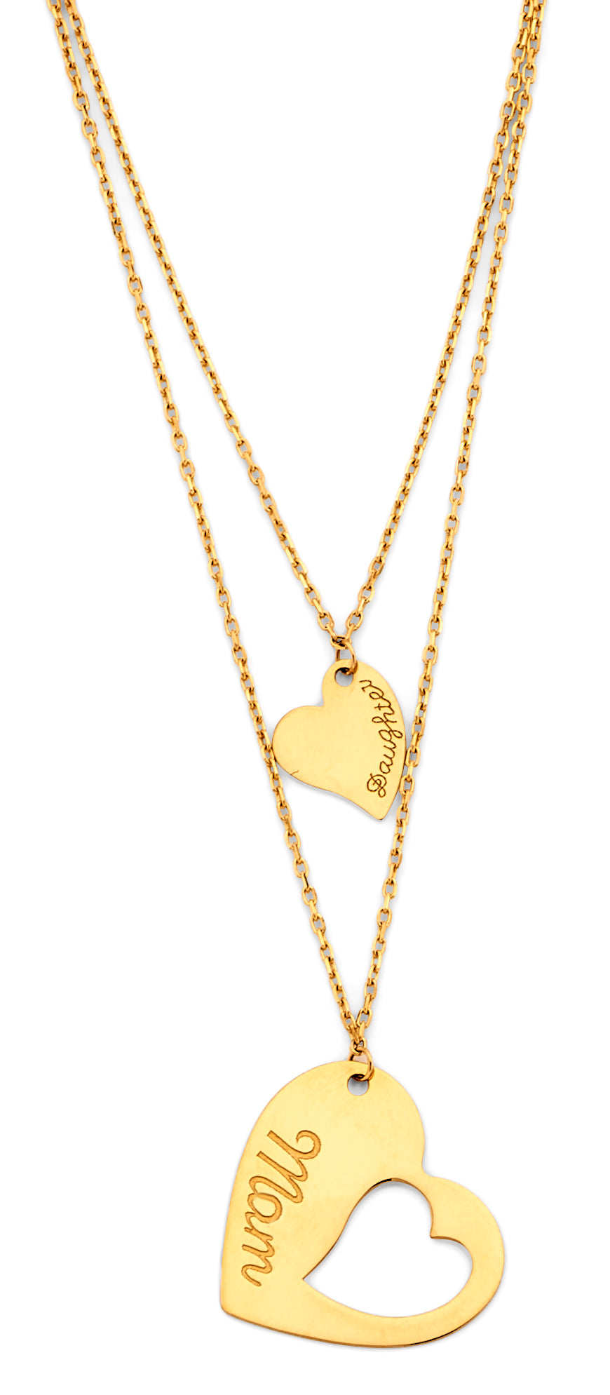 14k gold mom & daughter heart necklace