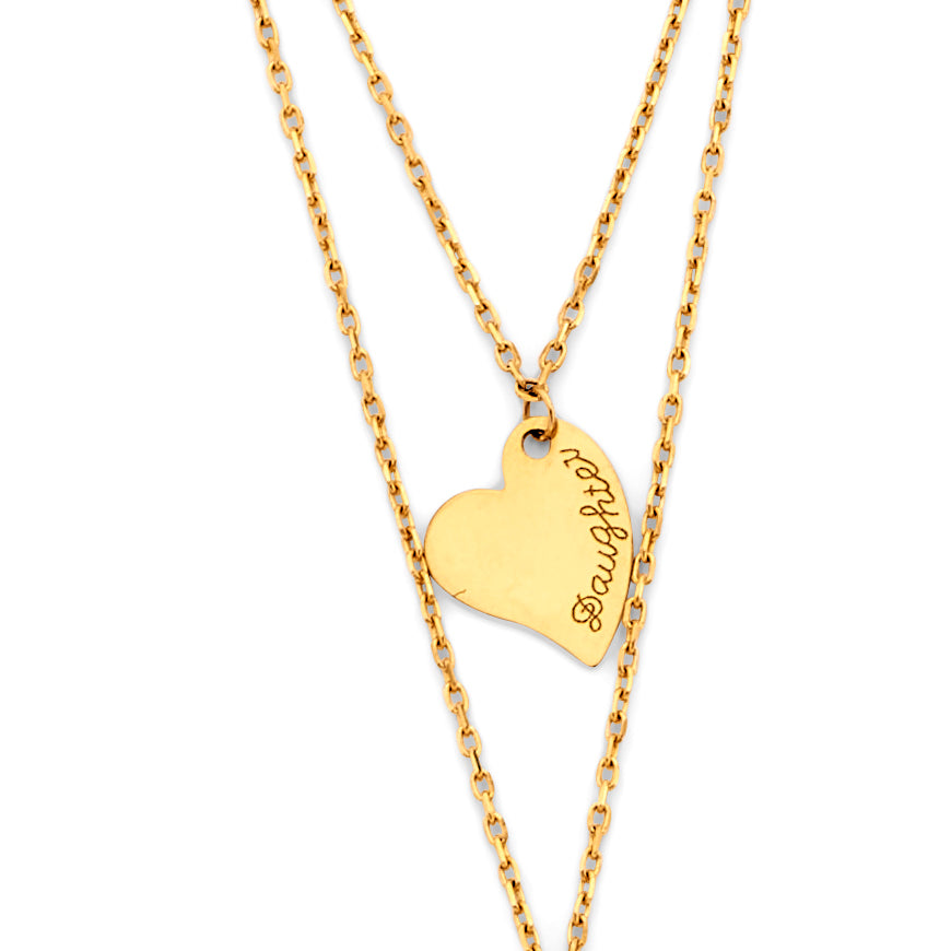14k gold mom & daughter heart necklace