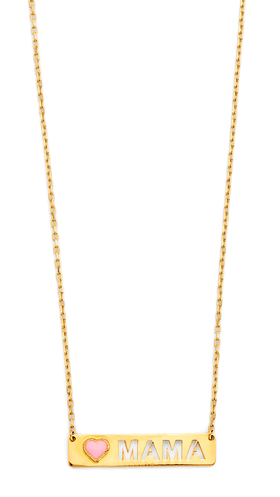 14k gold mama necklace – pink heart
