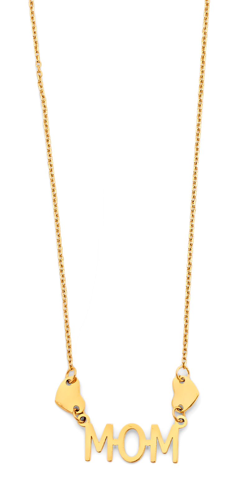 “mom” necklace with double hearts | real 14k gold