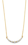 14K yellow gold curved bar necklace with graduated round CZ stones on 17+1 inch chain