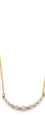 14K yellow gold curved bar necklace with graduated round CZ stones on 17+1 inch chain