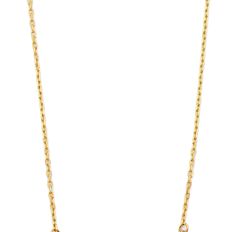 14K yellow gold curved bar necklace with graduated round CZ stones on 17+1 inch chain
